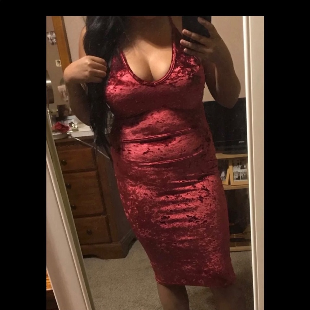 Burgundy Velvet Midi Dress